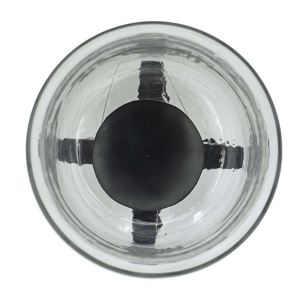 Cole Small Candle Holder, Black Iron Open X Frame, Clear Glass 19 Inch - BM350323