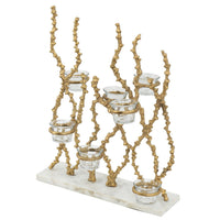 Betty Tea Candle Holder, Gold Branch Design, Glass, White Marble, 18 Inch - BM350324
