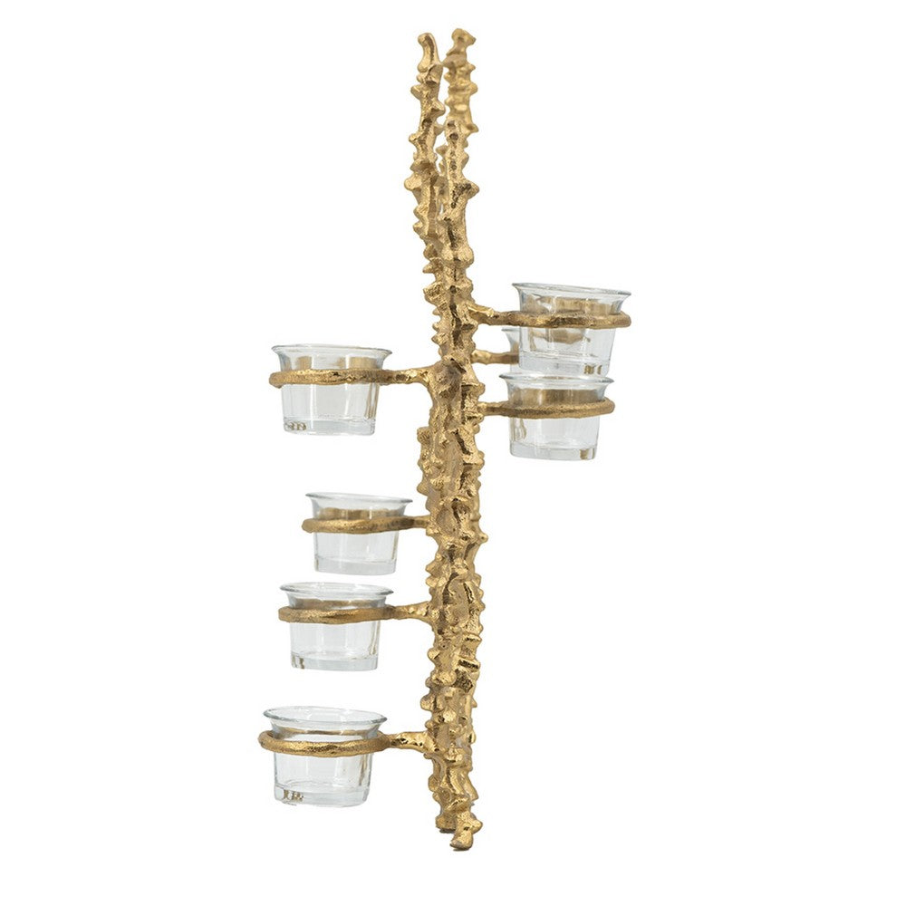 Betty Tea Candle Holder, Gold Branch Design, Glass, White Marble, 18 Inch - BM350324