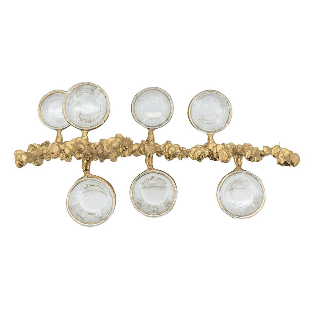 Betty Tea Candle Holder, Gold Branch Design, Glass, White Marble, 18 Inch - BM350324