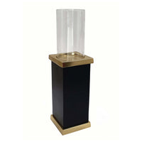 Oshy Hurricane Candle Holder, Gold Aluminum, Black Solid Mango Wood 16 Inch - BM350325