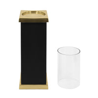 Oshy Hurricane Candle Holder, Gold Aluminum, Black Solid Mango Wood 16 Inch - BM350325