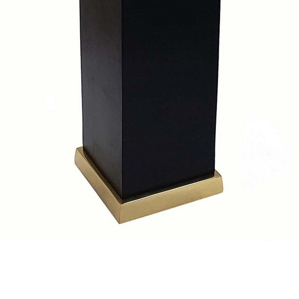 Oshy Hurricane Candle Holder, Gold Aluminum, Black Solid Mango Wood 16 Inch - BM350325