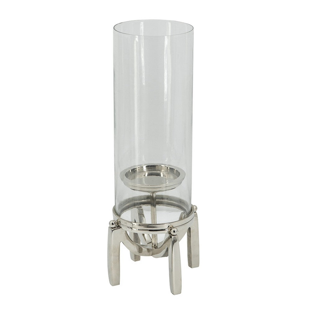 Rexy Hurricane Candle Holder, Minimalist Silver Legs, Clear Glass 16 Inch - BM350326