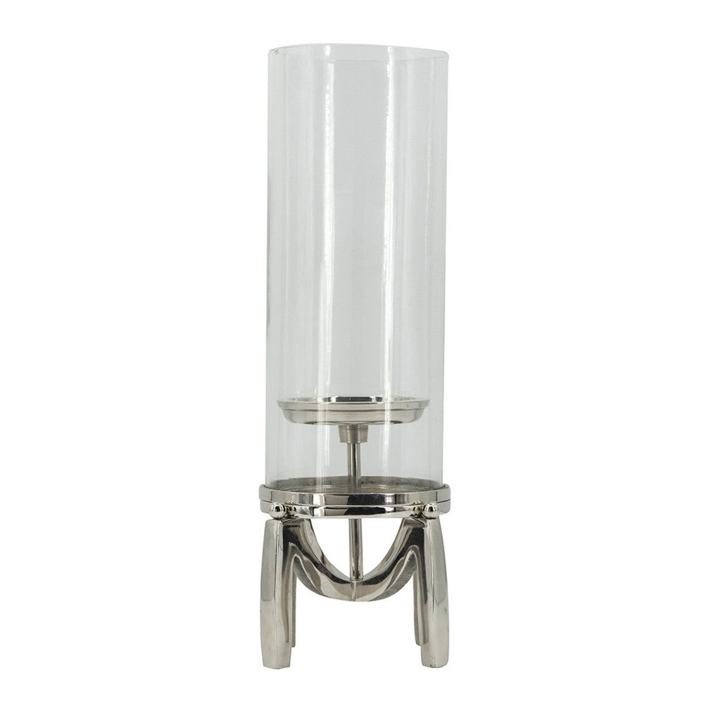 Rexy Hurricane Candle Holder, Minimalist Silver Legs, Clear Glass 16 Inch - BM350326