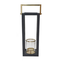Xoro Lantern, Gold Aluminum, Farmhouse Side Panel, Black Mango Wood 25 Inch - BM350327