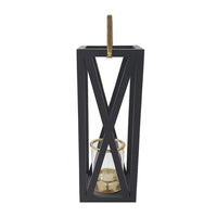 Xoro Lantern, Gold Aluminum, Farmhouse Side Panel, Black Mango Wood 25 Inch - BM350327