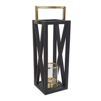 Xoro Lantern, Gold Aluminum, Farmhouse Side Panel, Black Mango Wood 25 Inch - BM350327