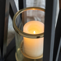 Xoro Lantern, Gold Aluminum, Farmhouse Side Panel, Black Mango Wood 25 Inch - BM350327