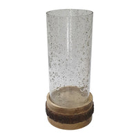 Zylo Decorative Vase, Transparent Cylinder Glass, Brown Mango Wood 13 Inch - BM350328