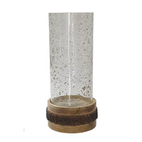 Zylo Decorative Vase, Transparent Cylinder Glass, Brown Mango Wood 13 Inch - BM350328