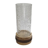 Zylo Decorative Vase, Transparent Cylinder Glass, Brown Mango Wood 13 Inch - BM350328