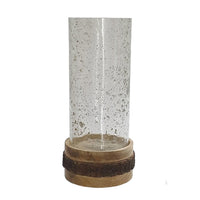 Zylo Decorative Vase, Transparent Cylinder Glass, Brown Mango Wood 13 Inch - BM350328