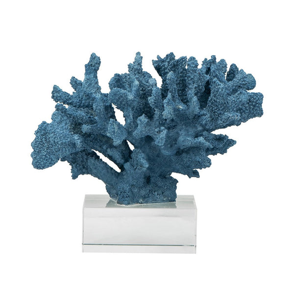 Davy Expansive Faux Coral Accent, Clear Glass, Rich Blue Polyresin 10 Inch - BM350329