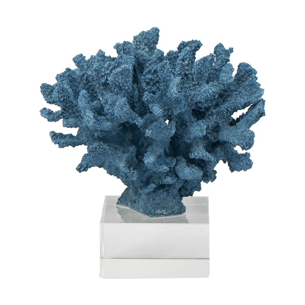 Davy Expansive Faux Coral Accent, Clear Glass, Rich Blue Polyresin 10 Inch - BM350329