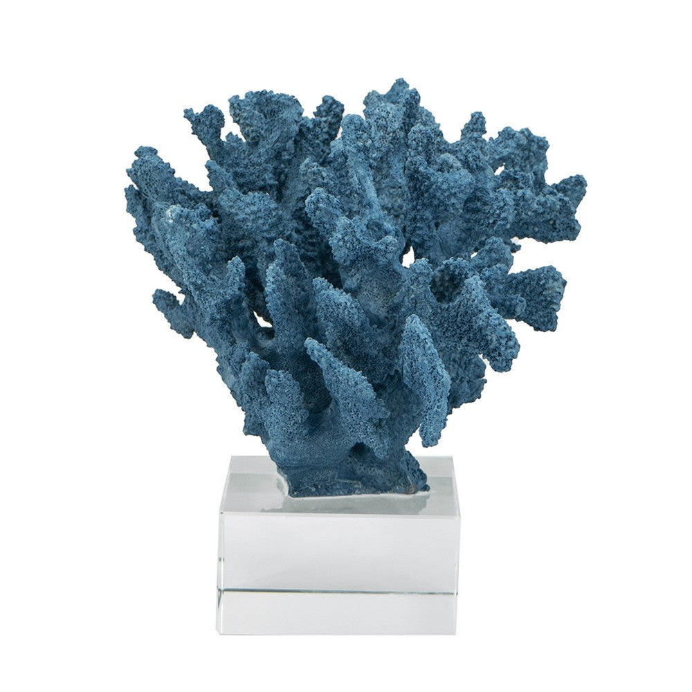 Davy Expansive Faux Coral Accent, Clear Glass, Rich Blue Polyresin 10 Inch - BM350329