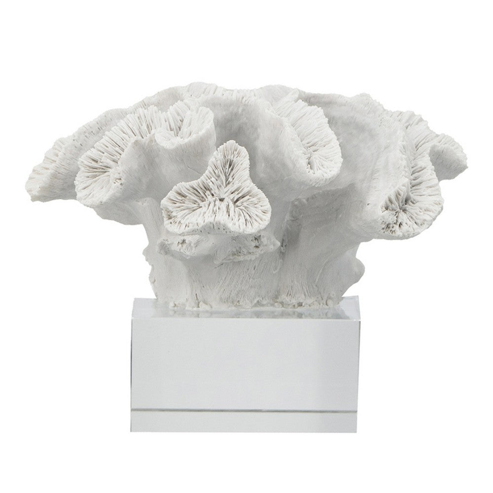Davy Rising Faux Coral Accent, Clear Glass, Luxe White Polyresin 9 Inch - BM350330