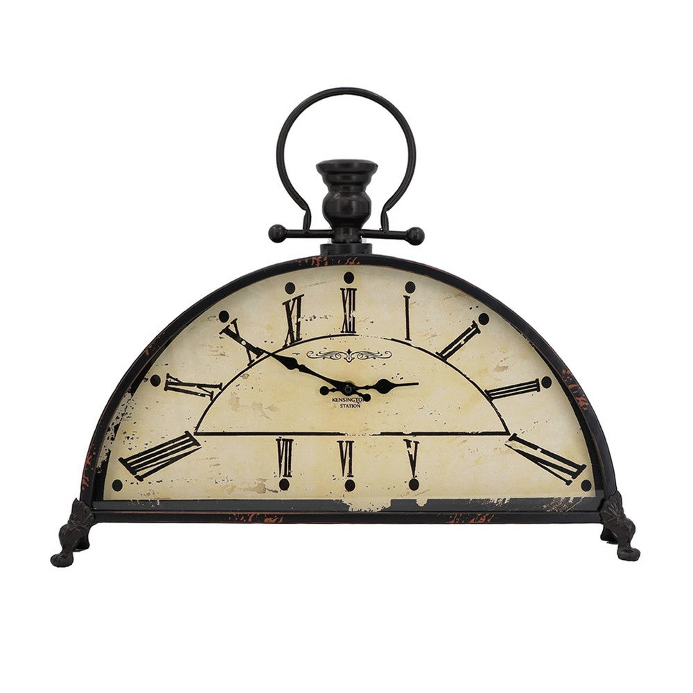 Nancy Table Clock, Vintage Inspired Classic Roman Dial, Brown Iron 22 Inch - BM350332