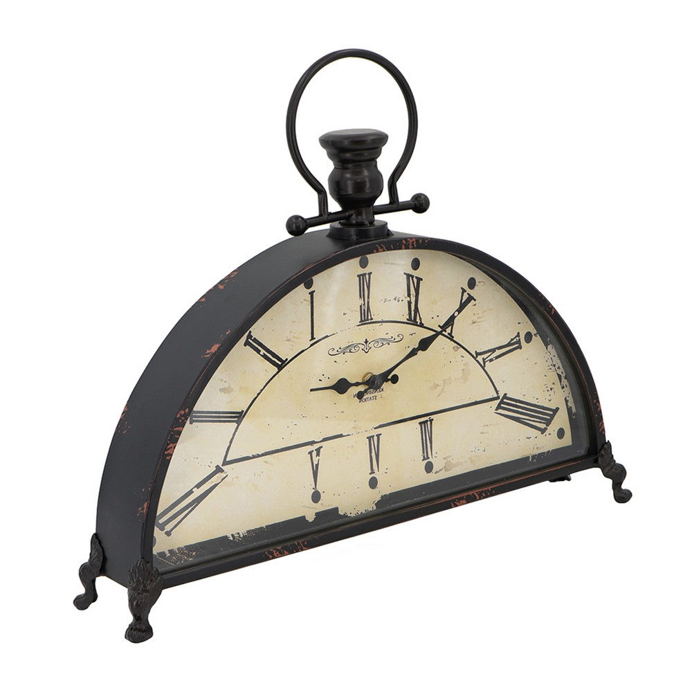 Nancy Table Clock, Vintage Inspired Classic Roman Dial, Brown Iron 22 Inch - BM350332