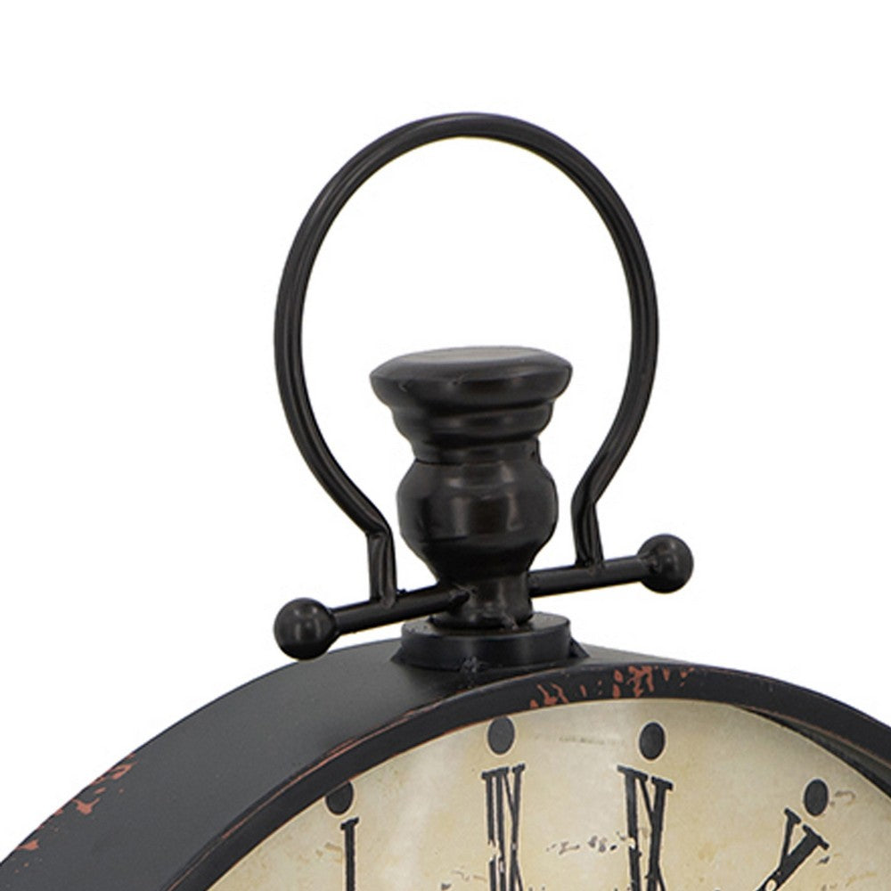 Nancy Table Clock, Vintage Inspired Classic Roman Dial, Brown Iron 22 Inch - BM350332