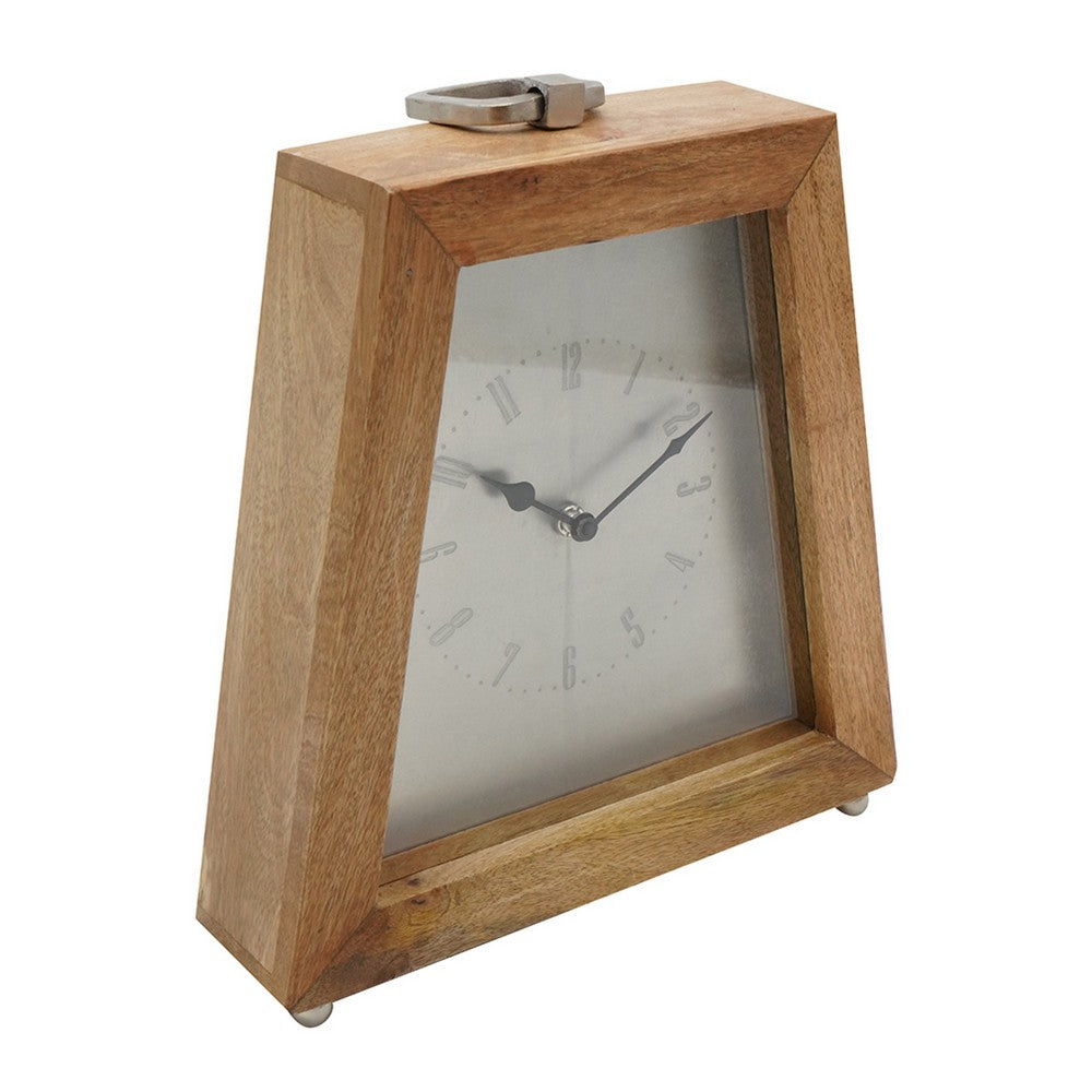 Lizzy Tapered Table Clock, Nickel-Tone Dial, Solid Mango Wood Frame 11 Inch - BM350333