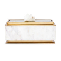 Plushy Decorative Box with Lid, White Marble, Gold Aluminum-Iron 14 Inch - BM350334