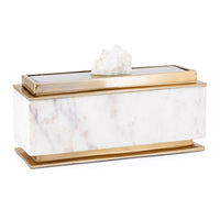 Plushy Decorative Box with Lid, White Marble, Gold Aluminum-Iron 14 Inch - BM350334