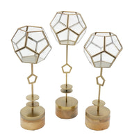 Suzie Jada Terrarium Lantern Set of 3, Bronze Iron, Mango Wood 15 16 19 Inch - BM350335