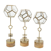 Suzie Jada Terrarium Lantern Set of 3, Bronze Iron, Mango Wood 15 16 19 Inch - BM350335