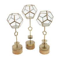 Suzie Jada Terrarium Lantern Set of 3, Bronze Iron, Mango Wood 15 16 19 Inch - BM350335
