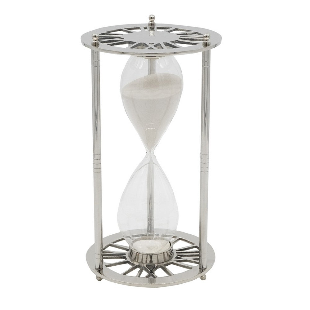 Layla Decorative Hourglass, Glass Chambers, Silver Aluminum Frame 12 Inch - BM350337