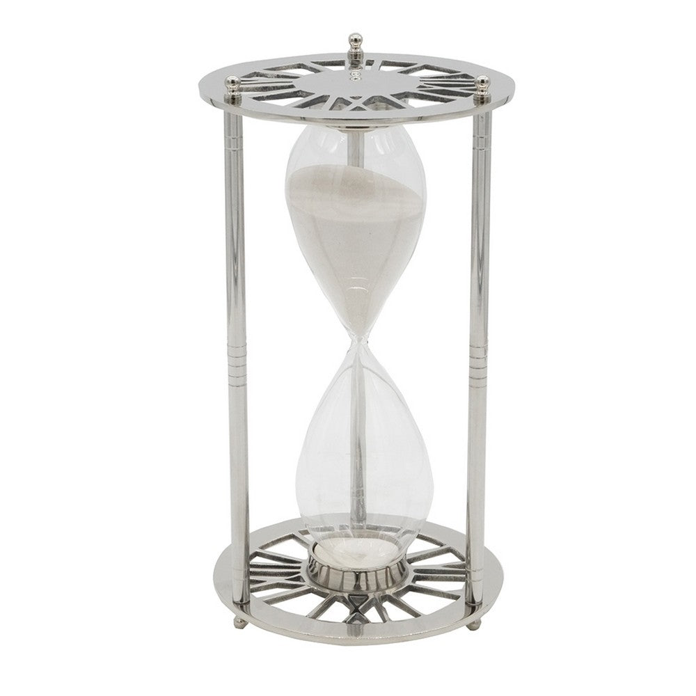 Layla Decorative Hourglass, Glass Chambers, Silver Aluminum Frame 12 Inch - BM350337