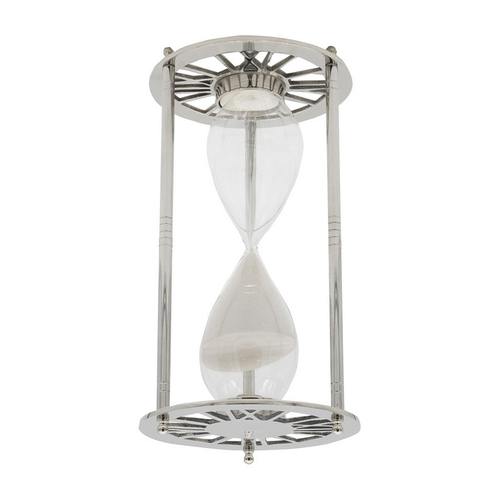 Layla Decorative Hourglass, Glass Chambers, Silver Aluminum Frame 12 Inch - BM350337