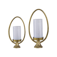 Beth Bascom Hurricane Candleholder Set of 2, Gold, White Glass 22, 27 Inch - BM350338