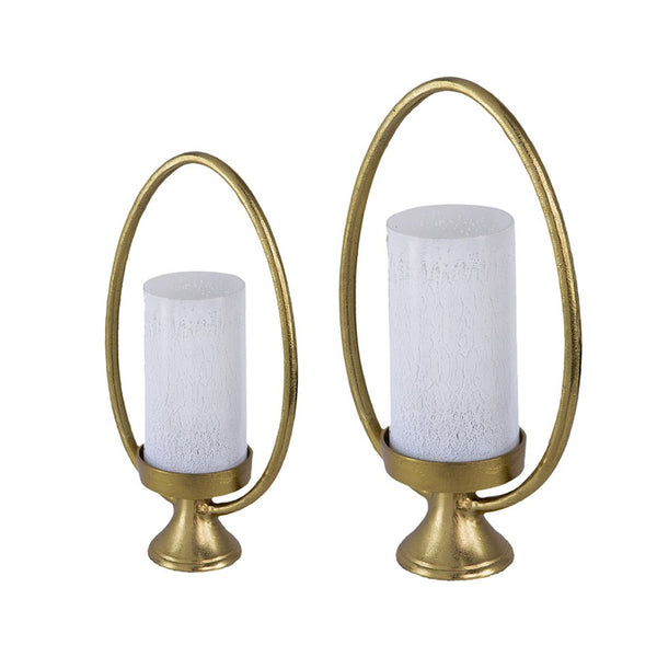 Beth Bascom Hurricane Candleholder Set of 2, Gold, White Glass 22, 27 Inch - BM350338