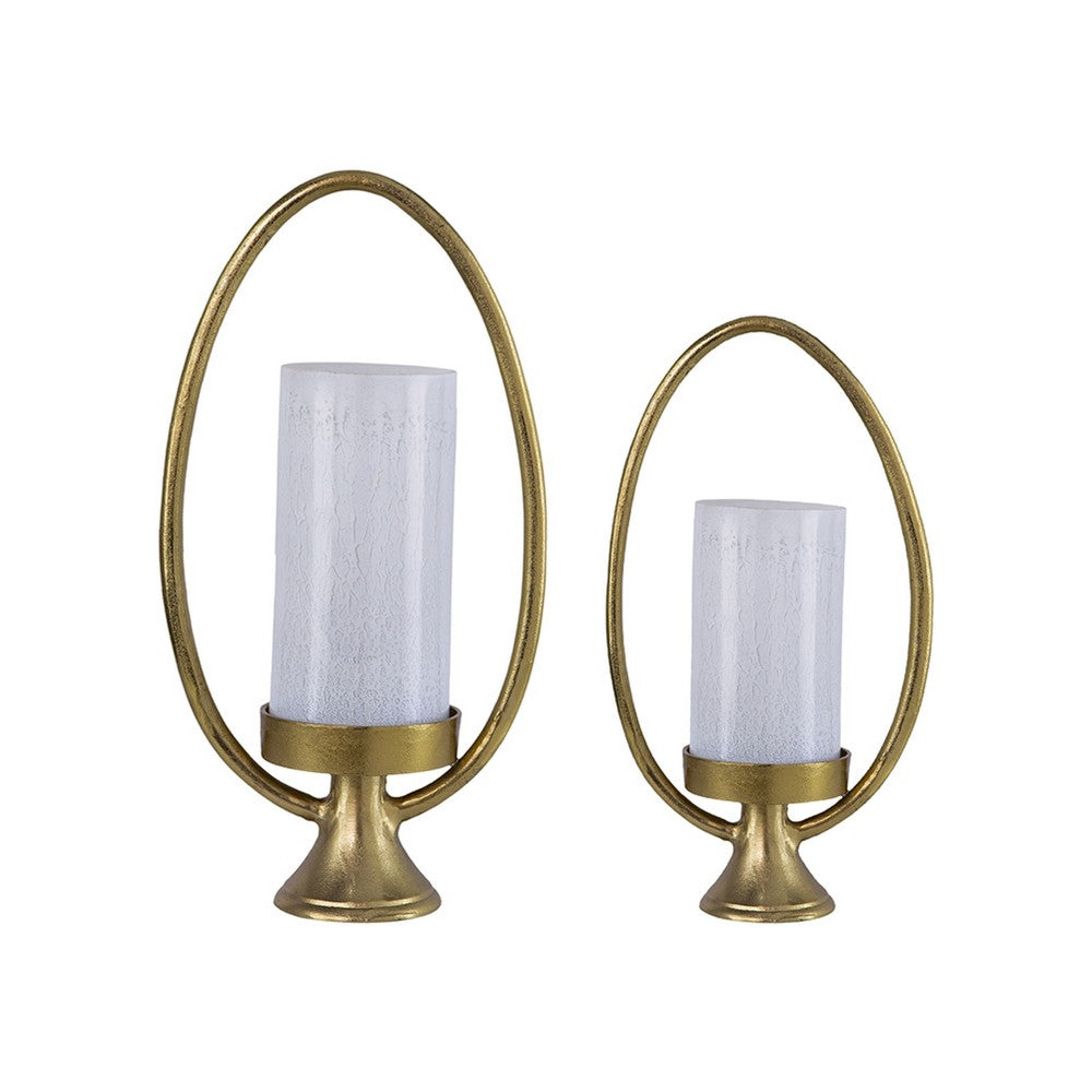 Beth Bascom Hurricane Candleholder Set of 2, Gold, White Glass 22, 27 Inch - BM350338