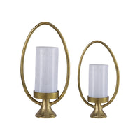 Beth Bascom Hurricane Candleholder Set of 2, Gold, White Glass 22, 27 Inch - BM350338