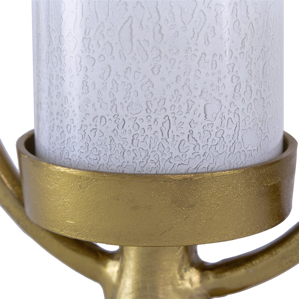 Beth Bascom Hurricane Candleholder Set of 2, Gold, White Glass 22, 27 Inch - BM350338