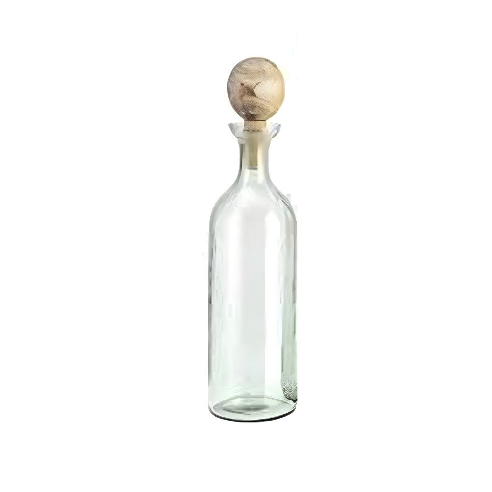 Hazie Decorative Glass Bottles Set of 3, Mango Wood Tops, 16 and 18 Inch - BM350339