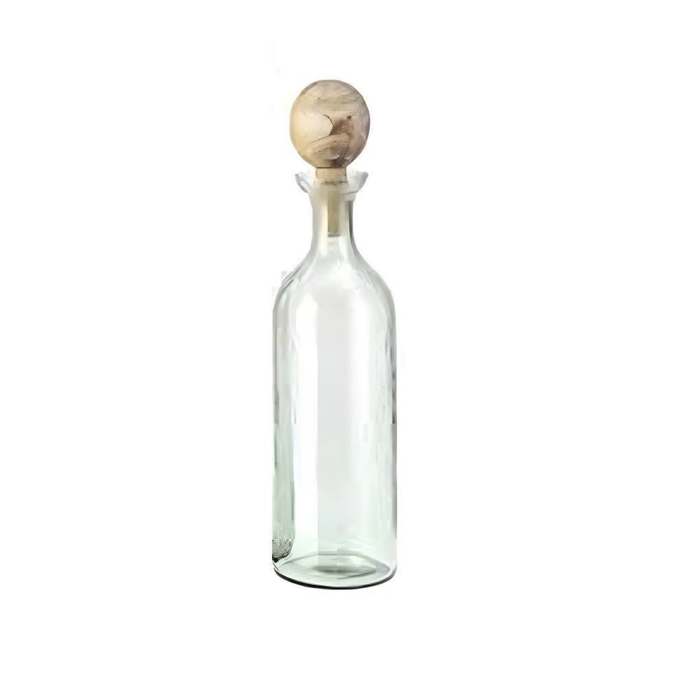 Hazie Decorative Glass Bottles Set of 3, Mango Wood Tops, 16 and 18 Inch - BM350339