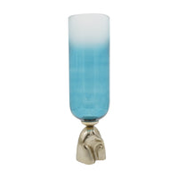 Joane Tall Decorative Vase, Gold Aluminum Stand, Blue-White Glass 21 Inch - BM350340