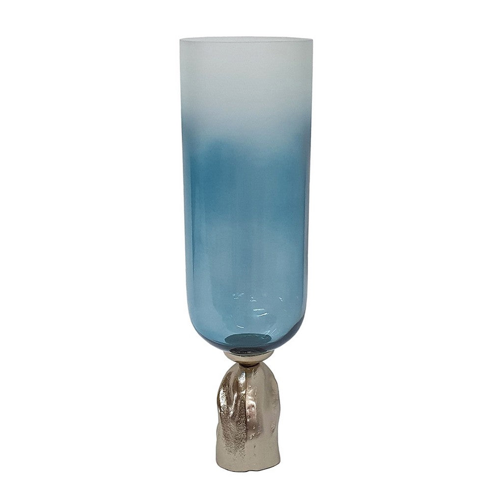 Joane Tall Decorative Vase, Gold Aluminum Stand, Blue-White Glass 21 Inch - BM350340