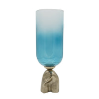 Joane Small Decorative Vase, Gold Aluminum Stand, Blue-White Glass 18 Inch - BM350341