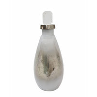 Akky Decorative Bottle with Lid, Aluminum Collar Silver-White Glass 13 Inch - BM350342