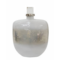 Akky Decorative Bottle with Lid, Aluminum Collar Silver-White Glass 16 Inch - BM350343