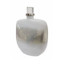 Akky Decorative Bottle with Lid, Aluminum Collar Silver-White Glass 16 Inch - BM350343