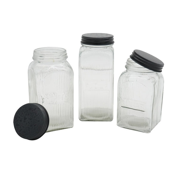 Daisy Decorative Vintage Style Jar Set of 3, Glass, Iron Lids 8 9 10 Inch - BM350345