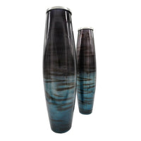 Viena Decorative Vase Set of 2, Aluminum Rim, Layered Blue Glass - BM350346