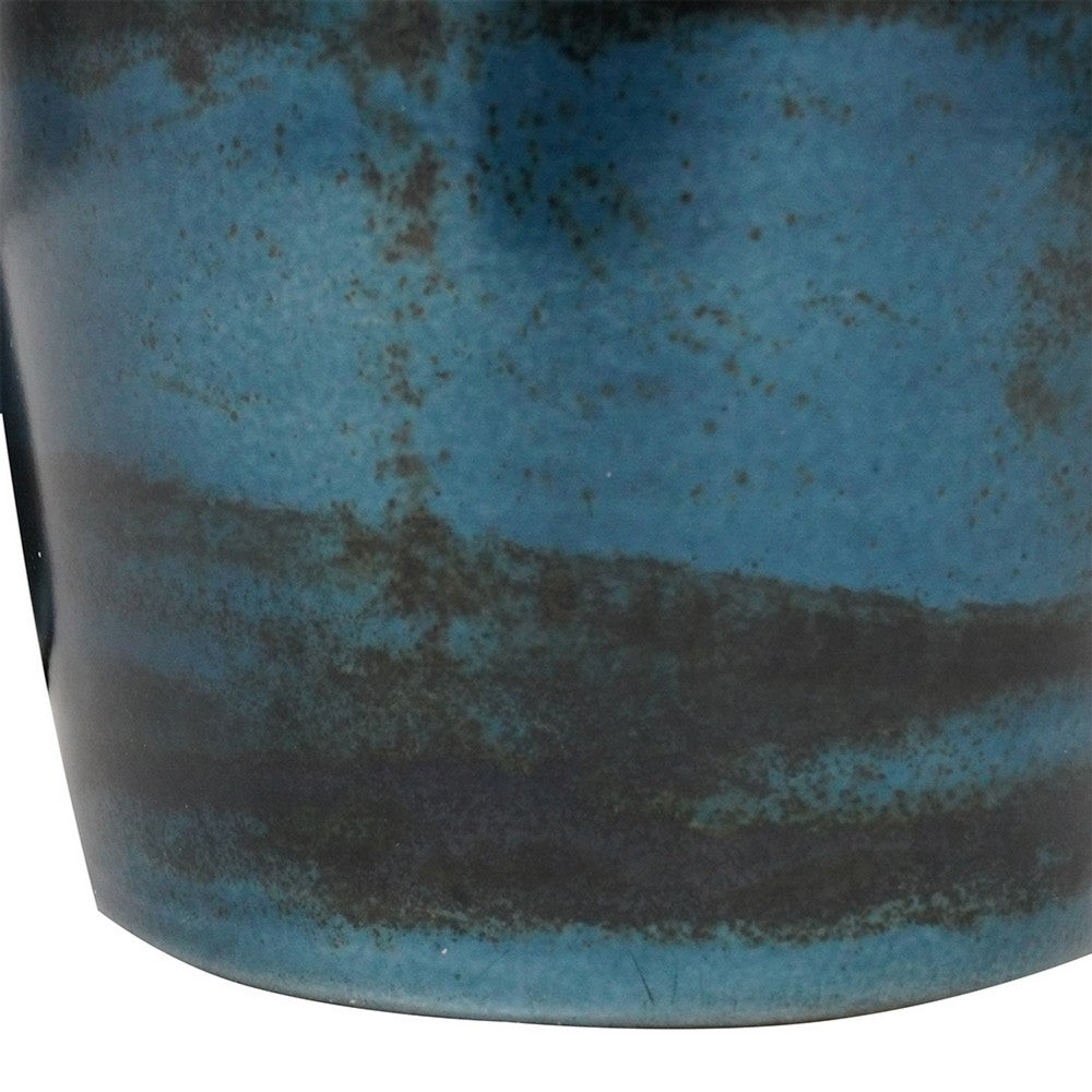 Viena Decorative Vase Set of 2, Aluminum Rim, Layered Blue Glass - BM350346