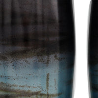 Viena Decorative Vase Set of 2, Aluminum Rim, Layered Blue Glass - BM350346